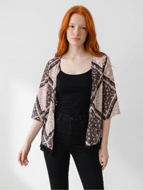 New Look Black and Pink Floral Open Front